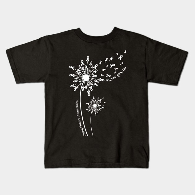 Dandelion Lung Cancer Awareness Never Give Up Kids T-Shirt by Elliottda